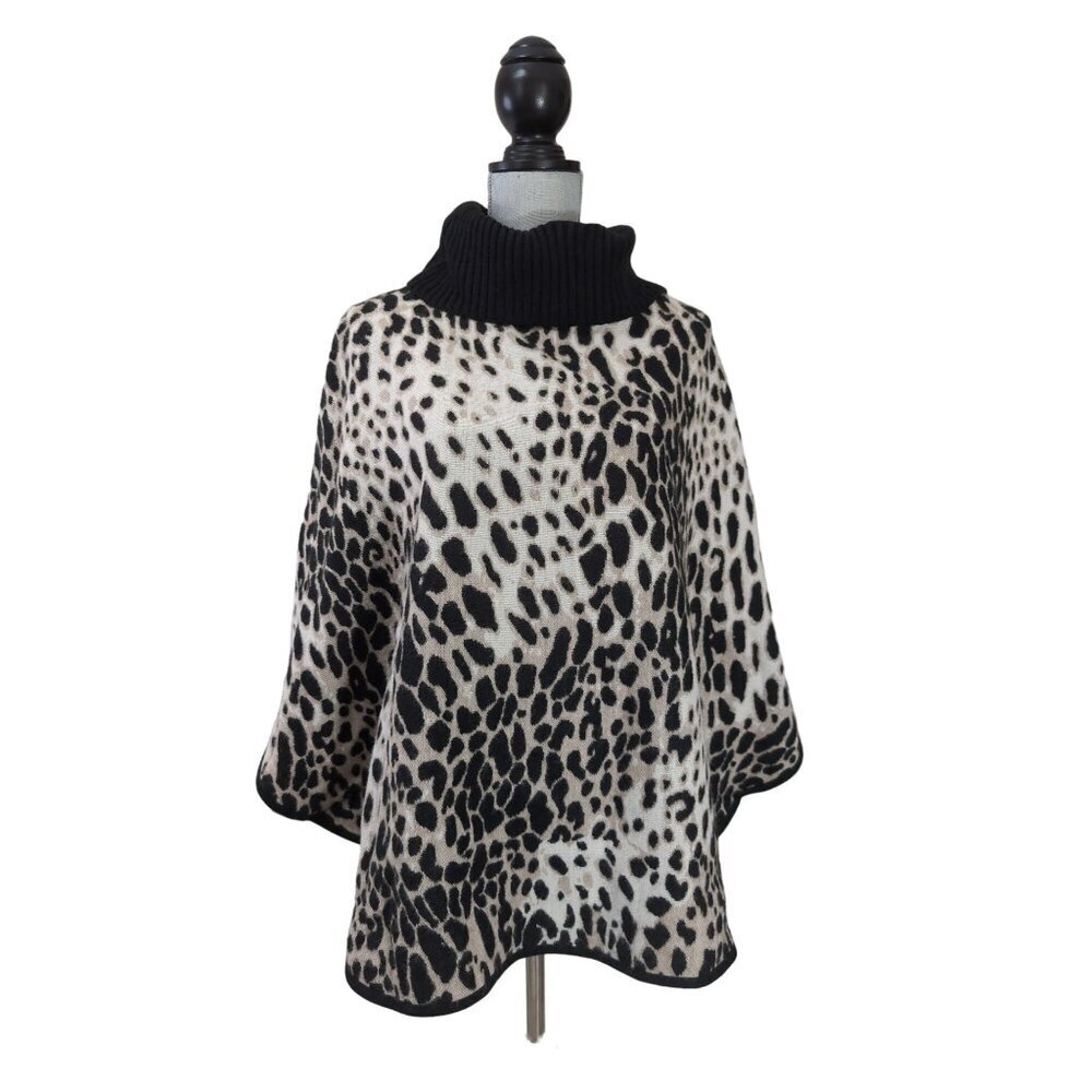 Chicos Turtleneck Poncho Womens S/M Animal Print Pullover Chic Casual